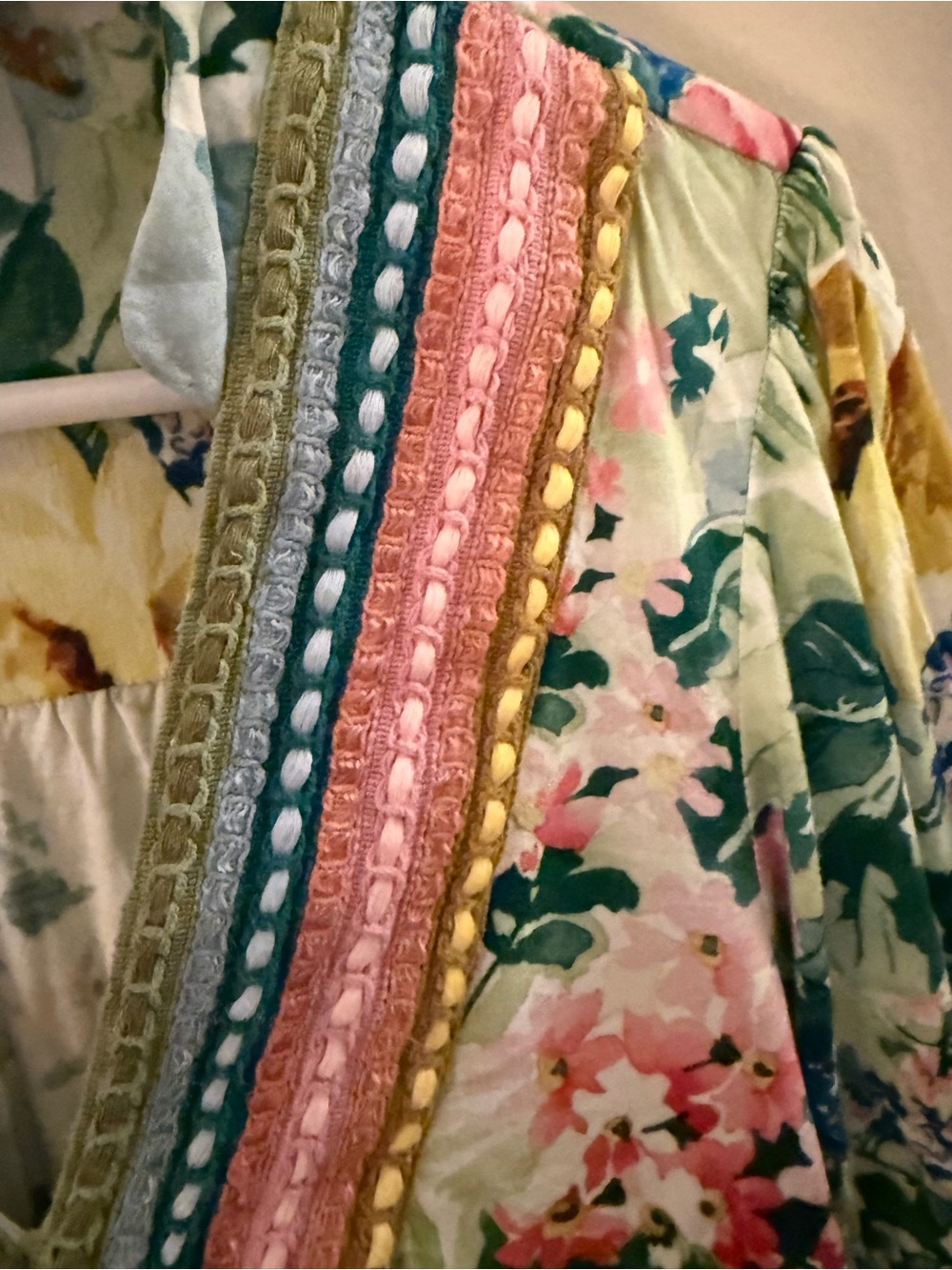 Anthropologie Floral Embroidered V-Neck Peasant Top - Green Multi. - Picture 4 of 10